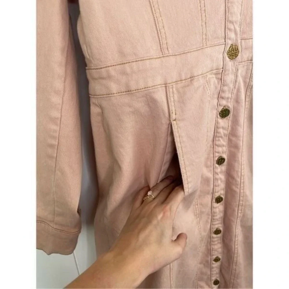 BAUM UND PFERDGARTEN Arden Cotton Denim Button Down Dress Cameo‎ Peach Size S - Picture 6 of 8